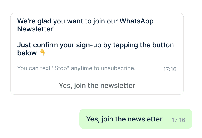 Double opt-in in the chat